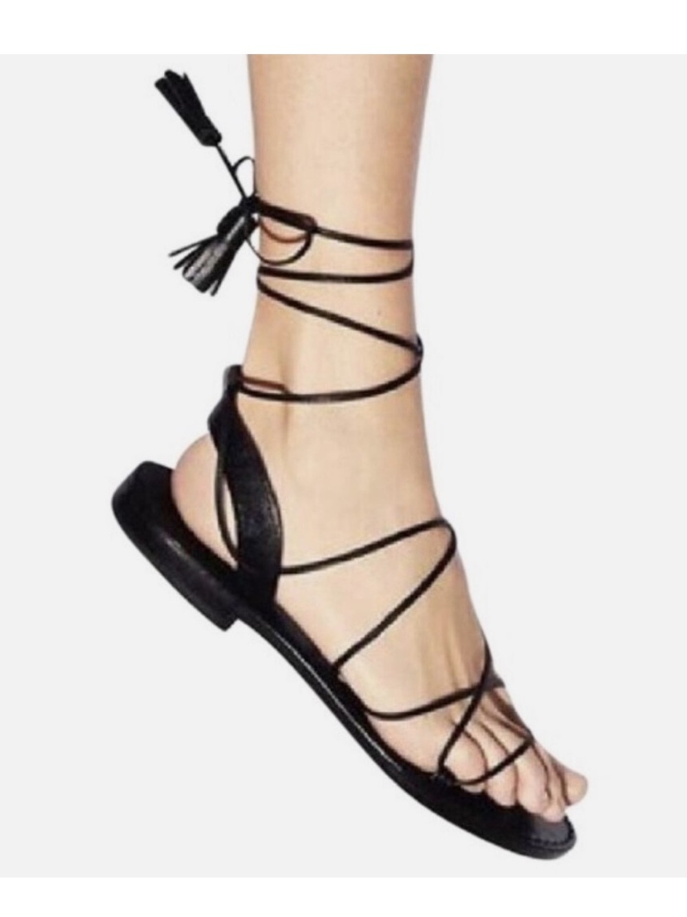 Anine Bing Black Lace-Up Flat Sandals